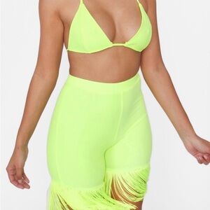 Neon Yellow Fringe Bikini Set